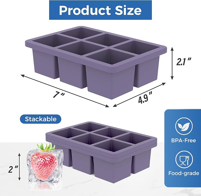 mossime Silicone Ice Cube Tray: 2pack Square Whiskey Large Ice Cube Molds - Image 7