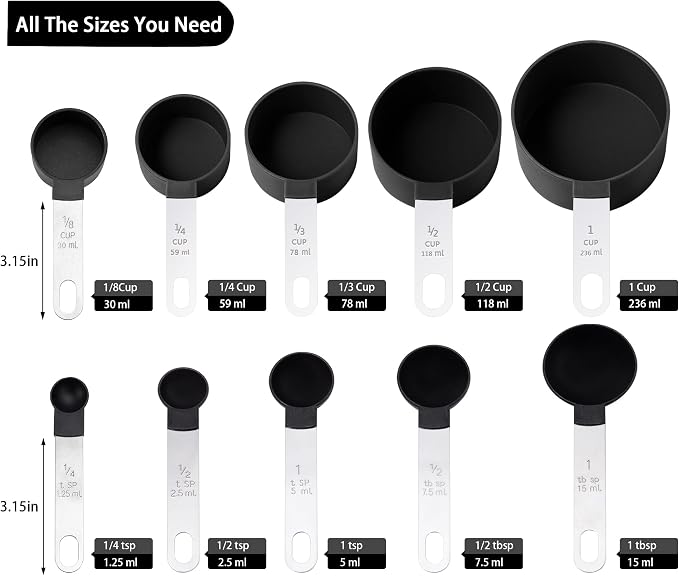 Measuring Cups and Spoons Set of Huygens Kitchen Gadgets 10 Pieces, Stackable - Image 2