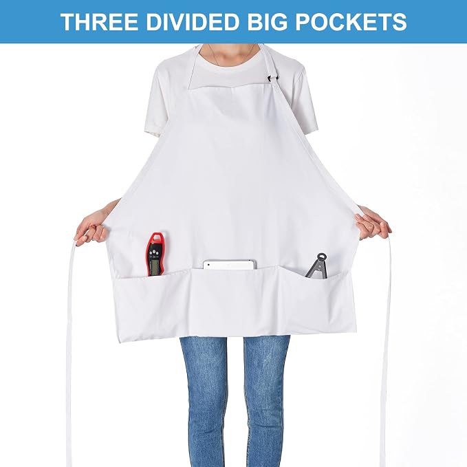 Jubatus 2 Pack 3 Pockets 100% Cotton Adjustable Bib Apron Chef Kitchen Cooking - Image 2