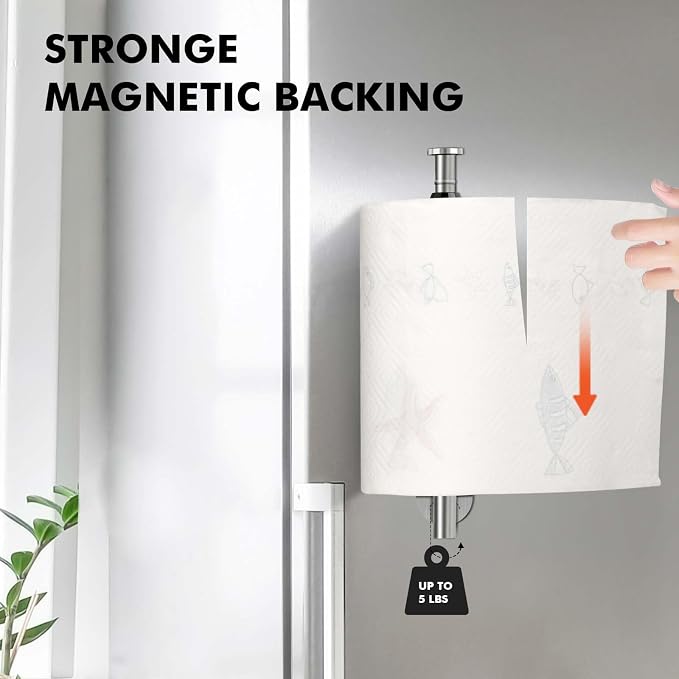 KIHOGEM Magnetic Paper Towel Holder, One Hand Operable Paper Towel Holder Wall - Image 2