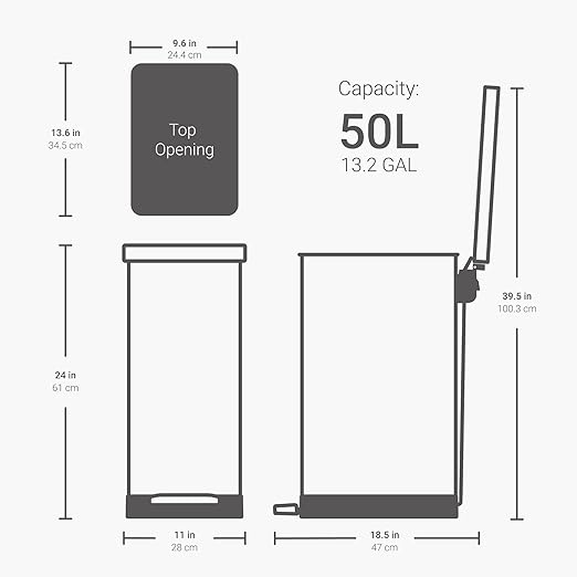 QUALIAZERO 50L / 13 Gallon Stainless Steel Step-On Kitchen Trash Can Soft-Close - Image 2