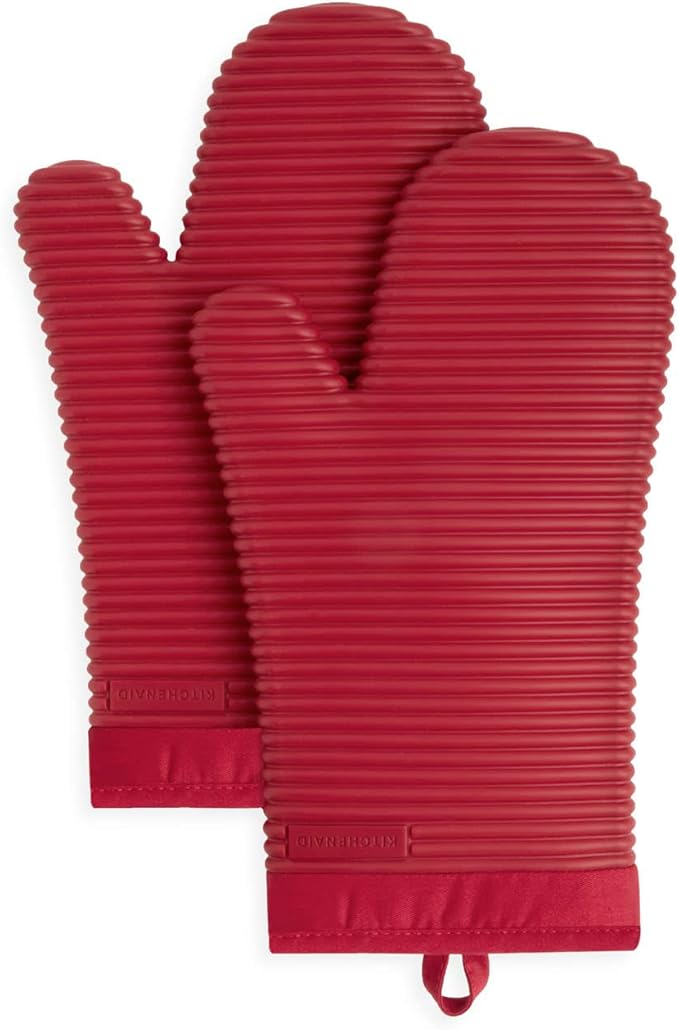 KITCHENAID Ribbed Soft Silicone Oven Mitt 2-Pack Set, Passion Red by KitchenAid