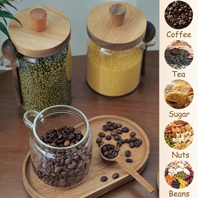 ANSQU Glass Jar with Wooden Lid & Spoon, 27oz Food Storage Containers Coffee - Image 7