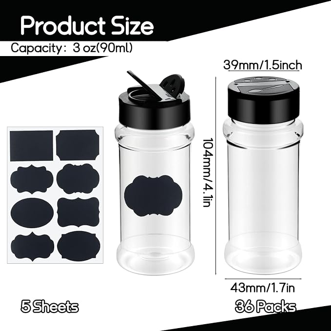 Ysglory 36 Pack 3 Oz Plastic Spice Jars Bottles Empty Seasoning Bottles - Image 4