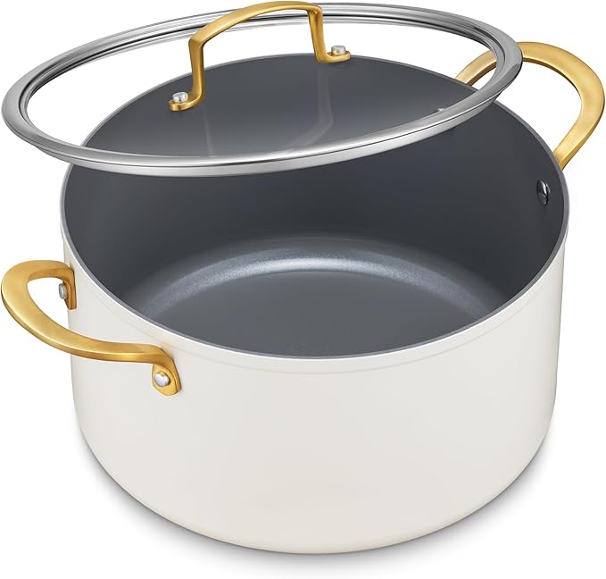 BEZIA 8 Quart Ceramic Stock Pot, Non Toxic Soup Pots by BEZIA
