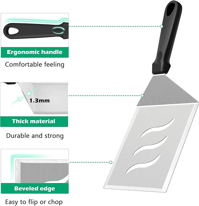 Metal Spatula Set of 2, HaSteeL Large 12x5In Stainless Steel Griddle Spatula - Image 3