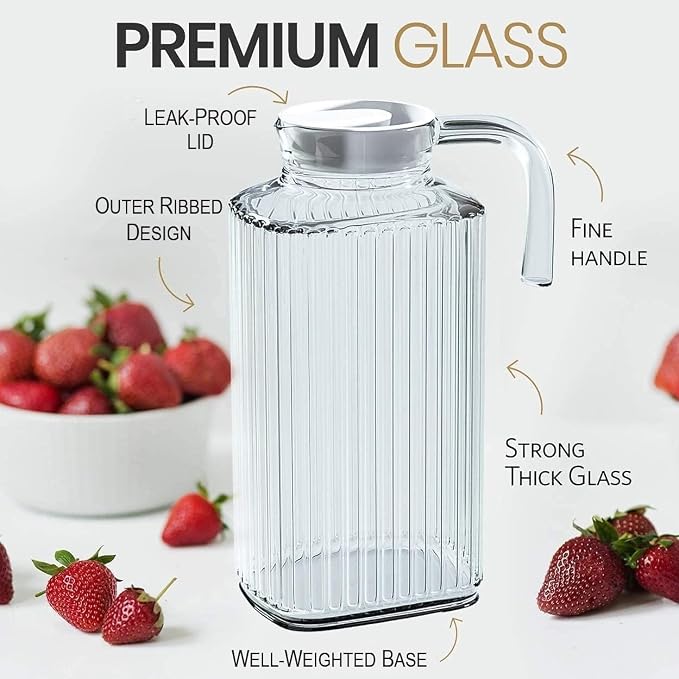Fridge Pitcher Set of 2– 60 OZ. Glass Water Pitcher - Image 4