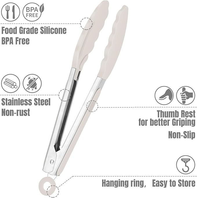 Hotec 7-Inch Mini Silicone Kitchen Tongs, Heat Resistant Non-Stick Small - Image 4