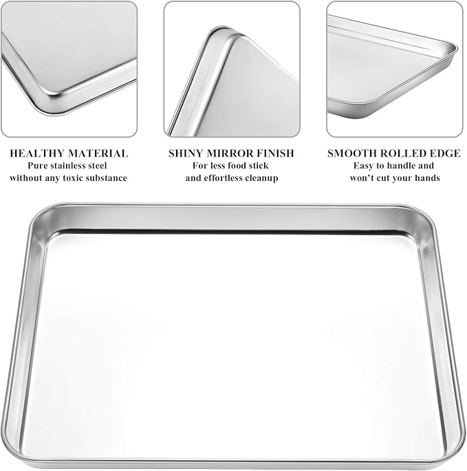 Baking Sheet with Cooling Rack Set, Deedro Stainless Steel Cookie Half Sheets - Image 3
