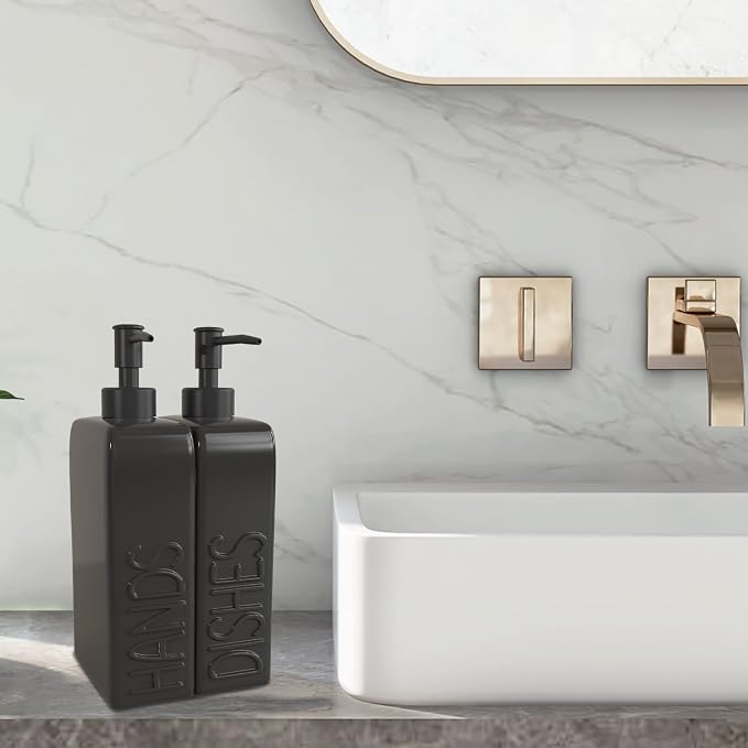 Soap Dispenser Set with Stainless Steel Pump, 2 Pack Ceramic Refillable Dish - Image 2