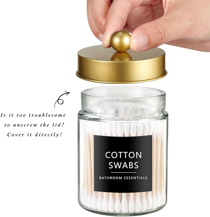 SheeChung Qtip Dispenser Holder 3pcs, Glass Apothecary Jars - Image 2
