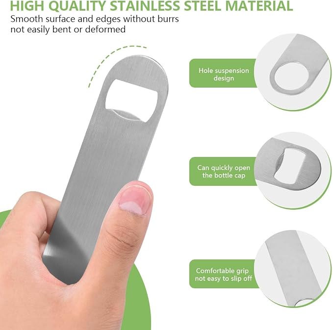 KISEER Heavy Duty Stainless Steel Flat Bottle Opener, 6 Pack Beer Bottle Opener - Image 3