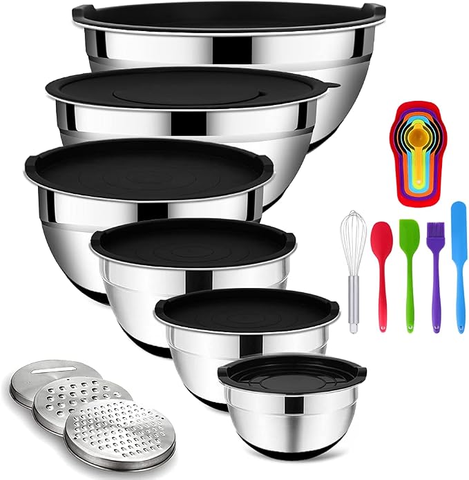 Rottay Mixing Bowls Set with Airtight Lids, Nesting Bowls with 3 Grater by Rottay