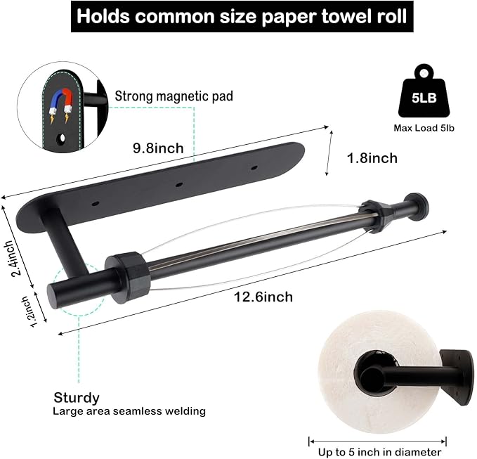 KIHOGEM Magnetic Paper Towel Holder, One Hand Operable Paper Towel Holder Wall - Image 6