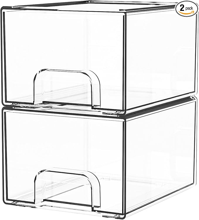 Yieach 2 Pack Clear Stackable Storage Drawers, 4.4'' Tall Acrylic Drawer by Yieach