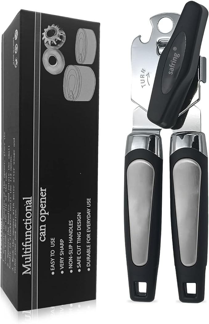 Safring Can Opener Manual, Handheld Strong Heavy Duty Stainless Steel Can Opener by Safring