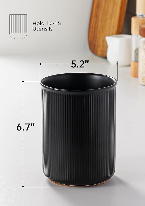 LoeJan Utensil Holder, Extra Large Utensil Crock, Stable Ceramic Utensil - Image 2