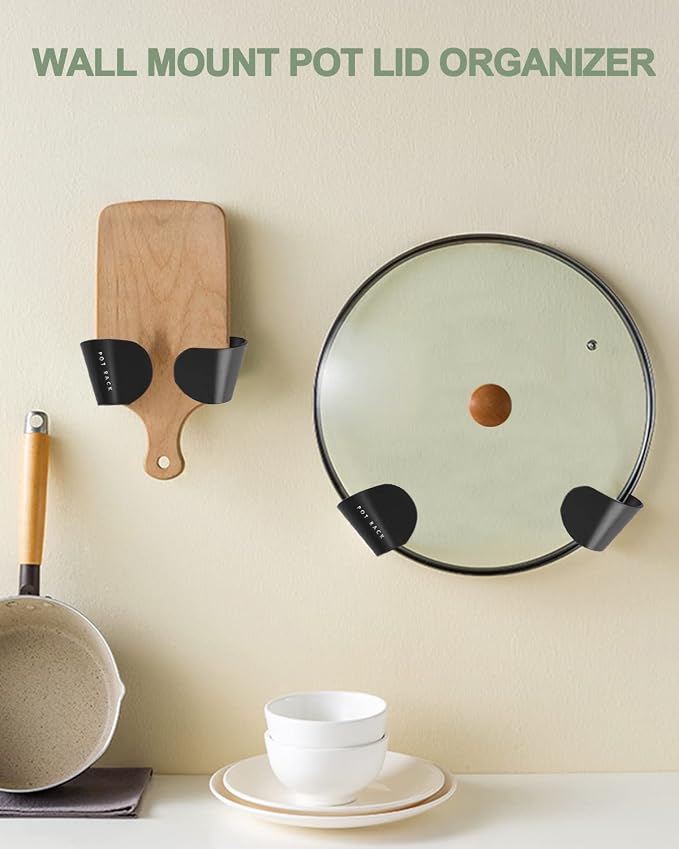 Tendiren Pot Lid Organizer, 6 Pairs of Adjustable Wall Mount Pot Lid Holder - Image 6
