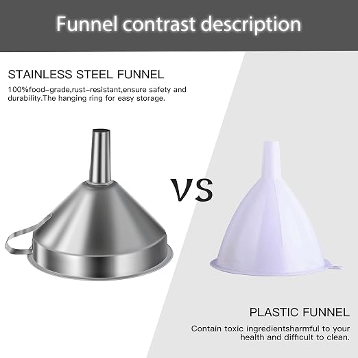 Small Funnels for Filling Bottles, Stainless Steel Small Kitchen Funnel Set of 3 - Image 4