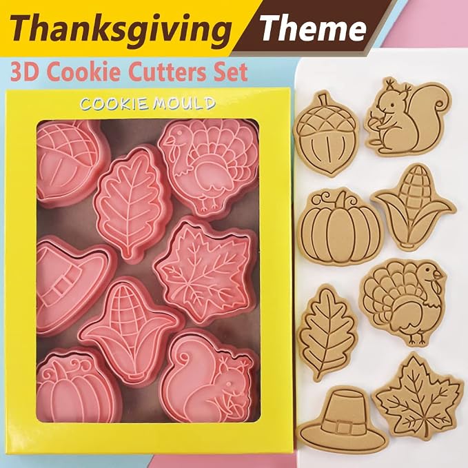 8-Pcs Thanksgiving Cookie Cutters Set 3D Pumpkin, Maple leaf, Squirrel Cookie - Image 6