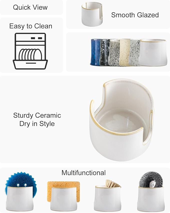Zoeeker Sponge Holder for Kitchen Sink, Ceramic Dish Sponge Drying Caddy - Image 2