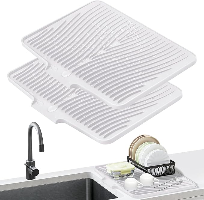 Silicone Dish Drying Mat for Kitchen Counter, Dish Drying Pad, Non-Slip Drain by COPLIB