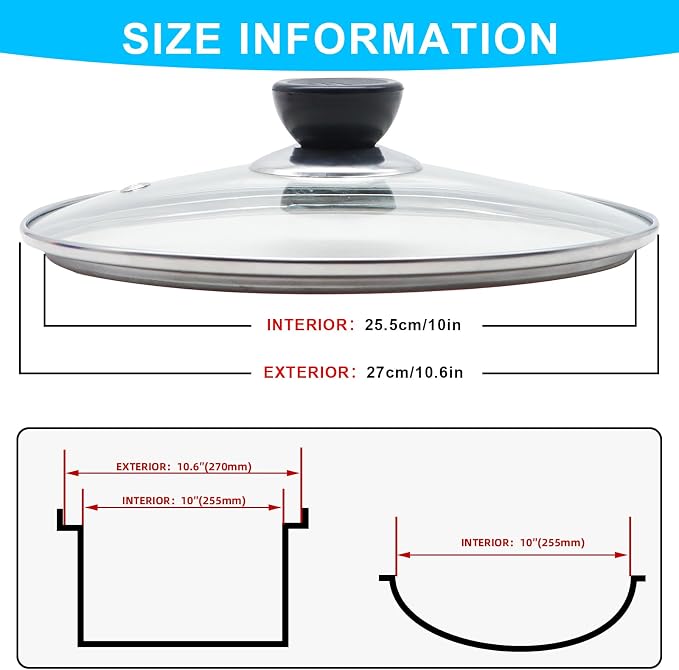 10.25 Inch Glass Lid for Frying Pan Tempered Glass Pot Lid - Image 2