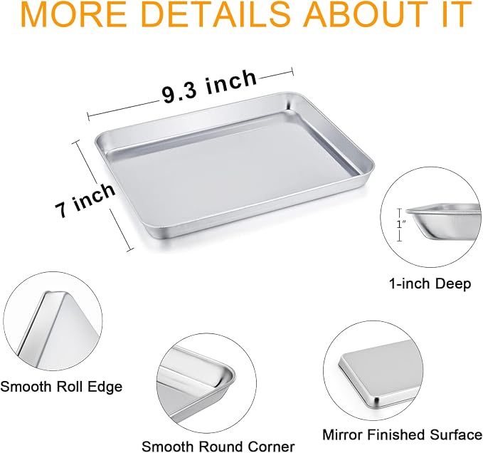 TeamFar Toaster Oven Tray and Rack Set, 9.3’’ x 7’’ x 1’’, Stainless Steel - Image 2