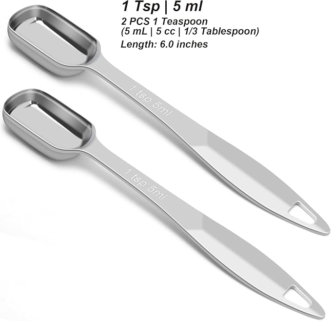 2 Pcs 1 Teaspoon Stainless Steel Single Measuring Spoon, Long Handle Metal - Image 2