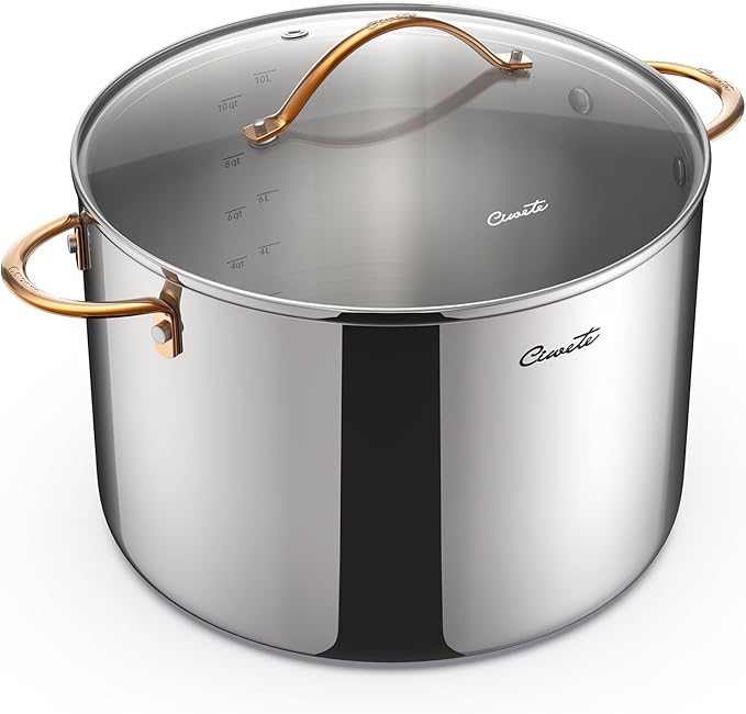 Ciwete 12 Quart Stock Pot with Lid, Upgraded Tri-Ply Stainless Steel Pot by Ciwete