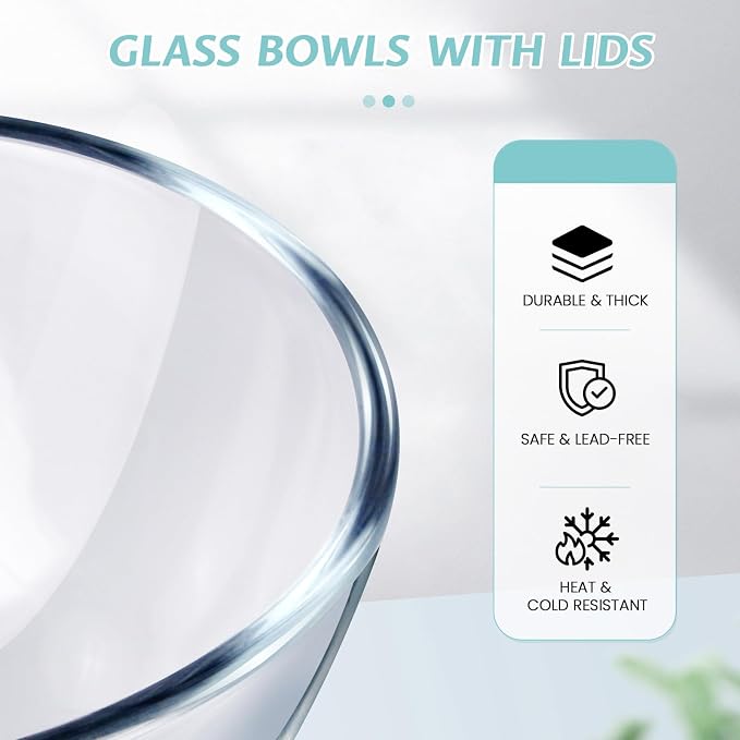 Luvan Glass Mixing Bowls with Lids Set-Large Glass Mixing Bowls, Food Prep - Image 5