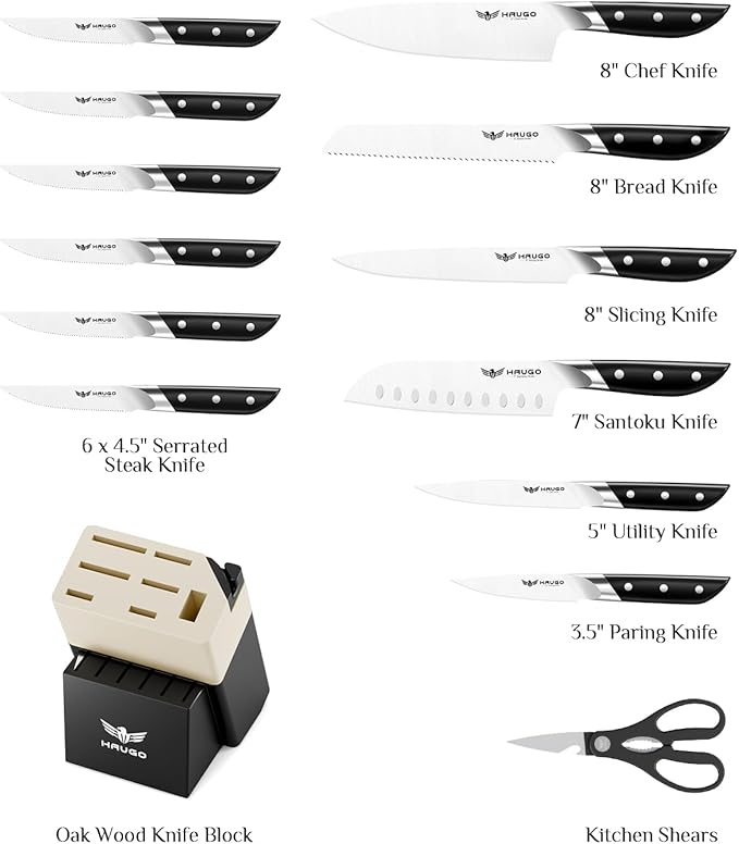Kitchen Knife Set with Block: 14-Piece German Stainless Steel Full Tang - Image 2
