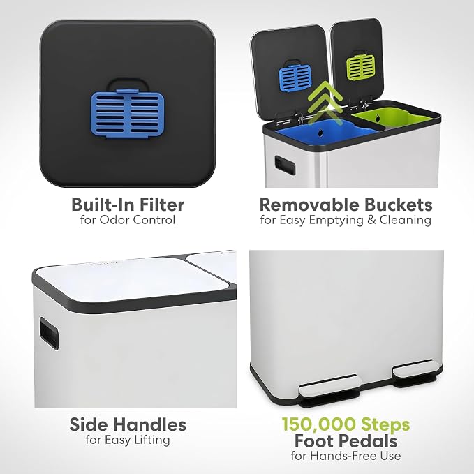 Simpli-Magic 70 Liter / 18.5 Gallon Rectangular Hands-Free Dual Compartment - Image 6
