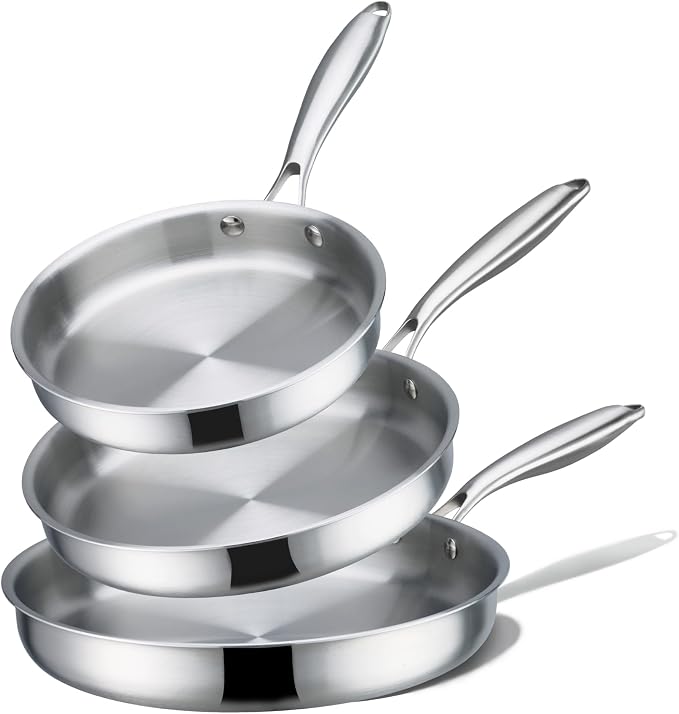 CAROTE 3-Piece Tri-Ply Stainless Steel Frying Pan Set, Skillet Set 8"/10"/12" by CAROTE