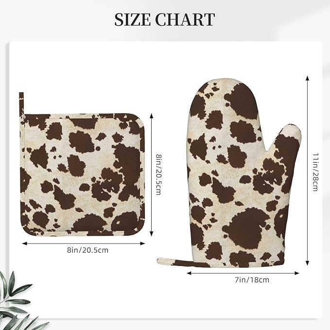 Brown Cowhide Oven Mitts and Pot Holders Sets Silicone Brown Cow Print Kitchen - Image 3