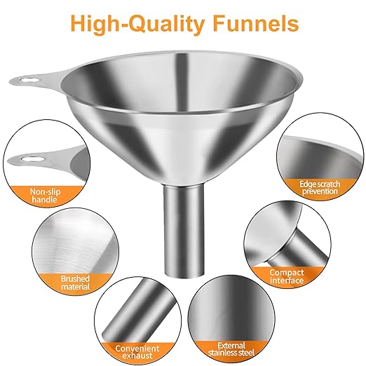 Metal Stainless Steel Funnel, Large Medium Small Funnel Set of 3, Food Grade - Image 3