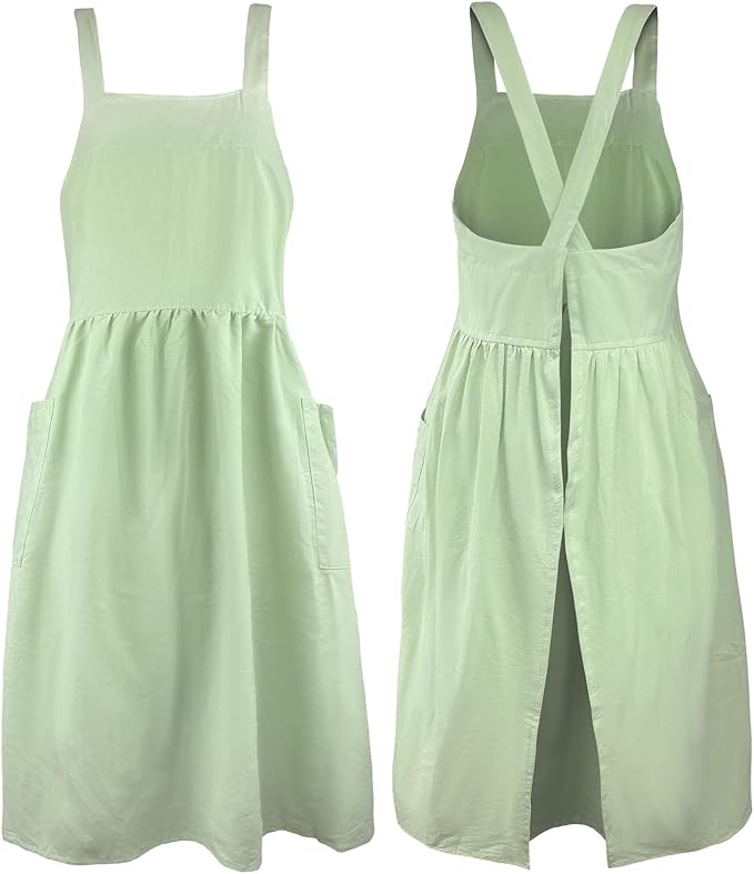 Uaussi Cotton Linen Apron Cross Back Work Apron by Uaussi