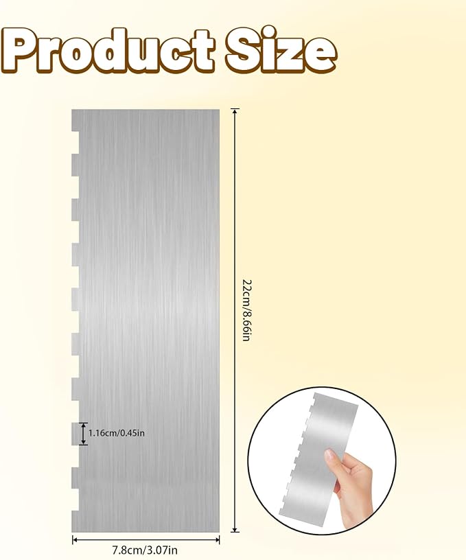 8.7 Inche Stainless Steel Cake Scraper，Double Sided Patterned Edge Stripe Edge - Image 2