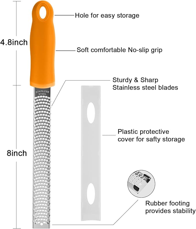 Lemon Zester, Stainless Steel Kitchen Cheese Grater, Plastic Cover Ergonomic - Image 5