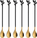 AnSaw 6-Piece Elegant Black & Gold Leaf Long Handle Teaspoons by AnSaw