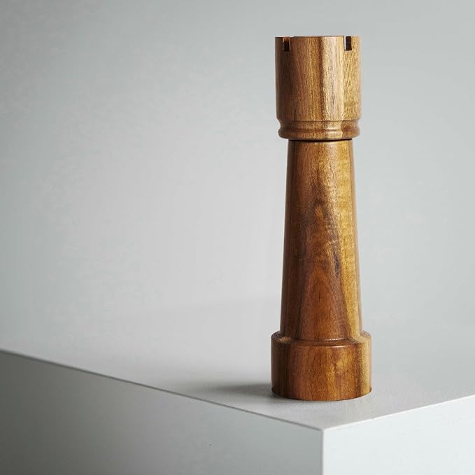 Wooden Salt and Pepper Grinder Set Chess Piece Design – Refillable Manual Spice - Image 2