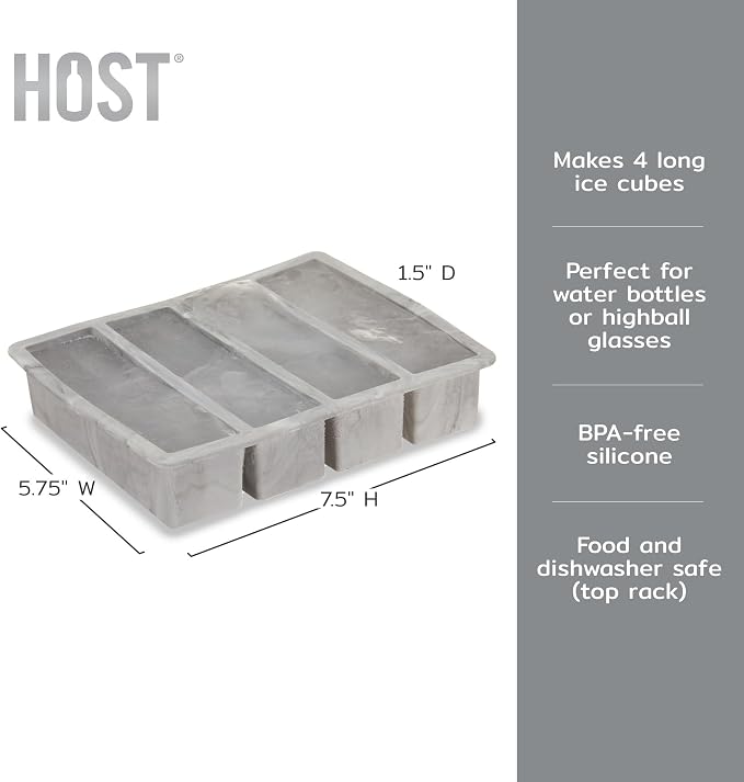 Host Ice Cube Tray, Makes Four 5-Inch Long Cubes, Durable Silicone Trays - Image 3