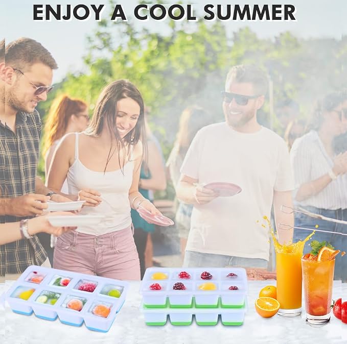 Large Ice Cube Trays with Lid, Jrisbo 2 Pack Stackable Silicone Ice Cube Molds - Image 7