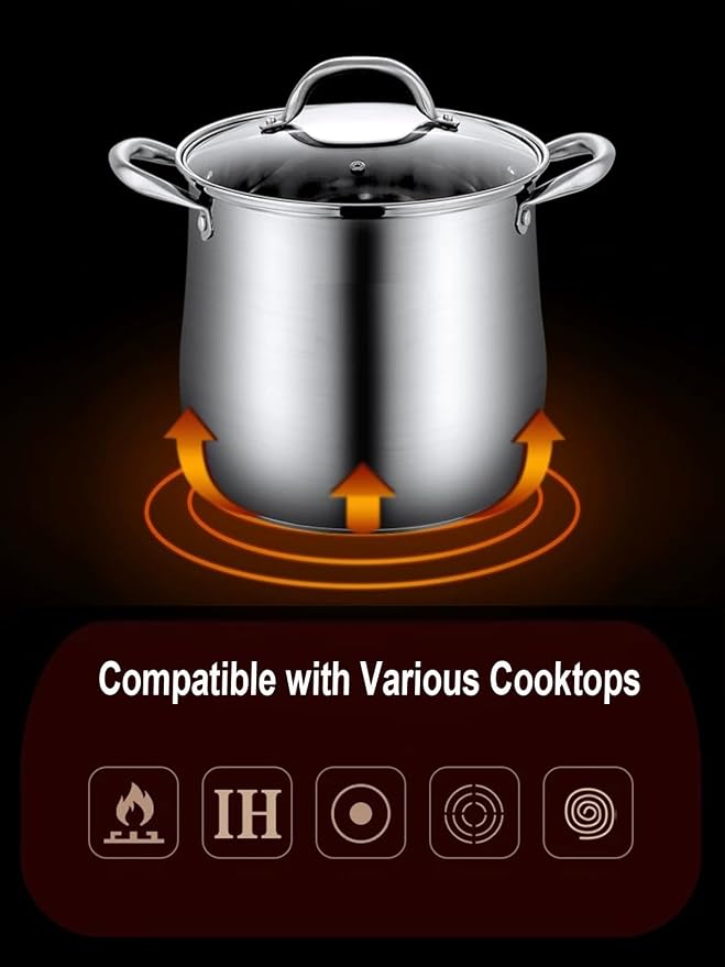 Stainless Steel Stock Pot, 8 Quart Heavy Duty Induction-Compatible - Image 3