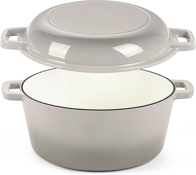 P&P CHEF 5Qt Dutch Oven Pot for Bread Baking, 2 In 1 Round Cast Iron Dutch Oven by PPCHEF