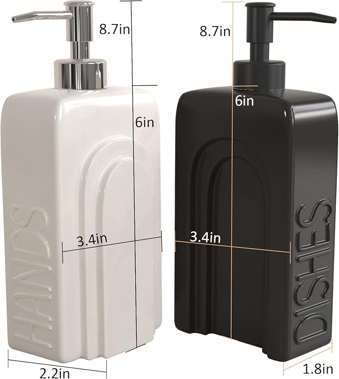 Soap Dispenser Set with Funnel, Non-Slip Silicone Pads, 2 Pack Ceramic - Image 4