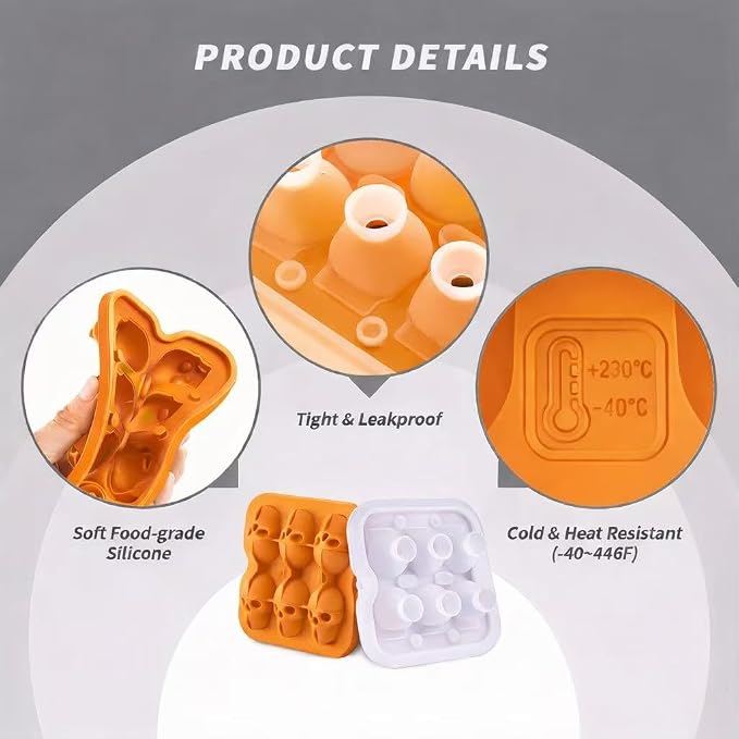 Skull Ice Cube Mold, 6-Cavity Silicone Ice Tray - Image 2