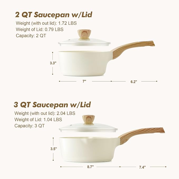 SENSARTE 2.0 & 3.0 Quart Ceramic Sauce Pan Sets - Image 7