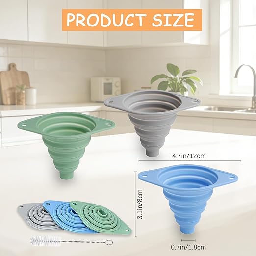 Kitchen Funnel Set 3 Pack, Collapsible Silicone Funnel - Image 6