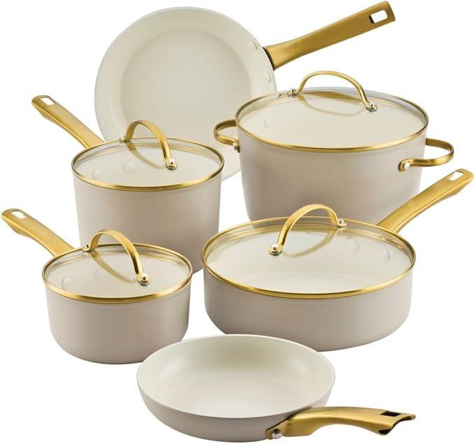 Farberware Forged Induction Ceramic Nonstick Cookware Set, Taupe Pots & Pans by Farberware